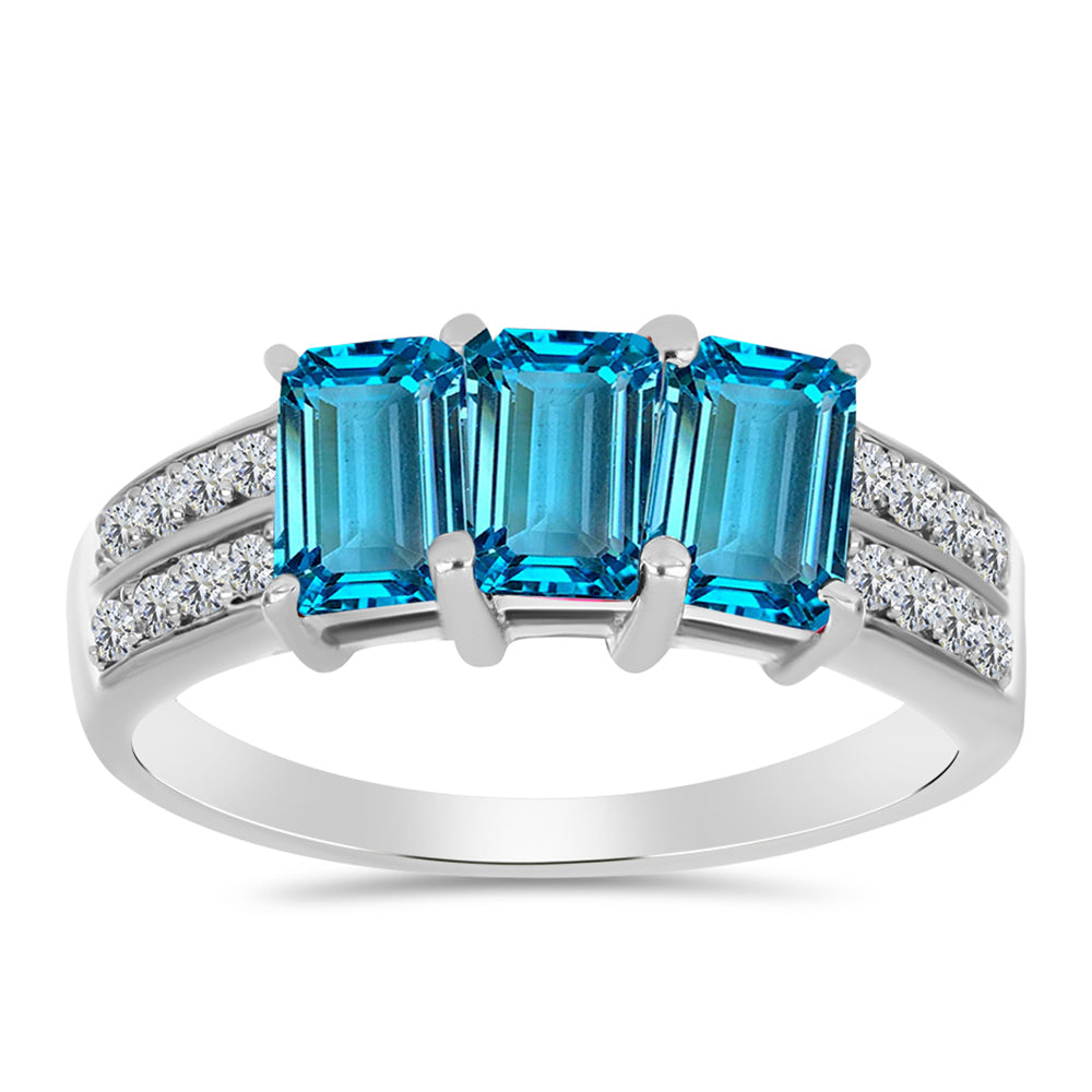Silberring mit schweizerischem Blautopas und weißem Topas 3 