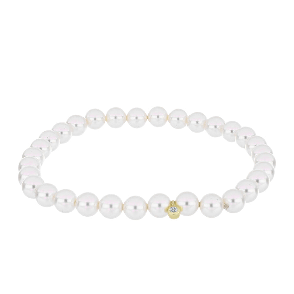 Goldplattiertes Silberarmband mit weißer Süßwasserperle und weißem Topas 1 