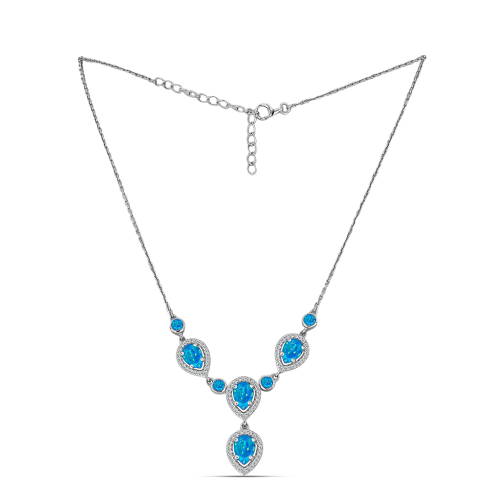 Silberhalskette mit äthiopischem Paraiba-Blauopal und weißem Topas 1 