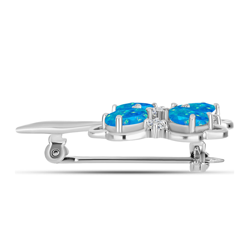 Silberbrosche mit äthiopischem Paraiba-Blauopal und weißem Topas 2 