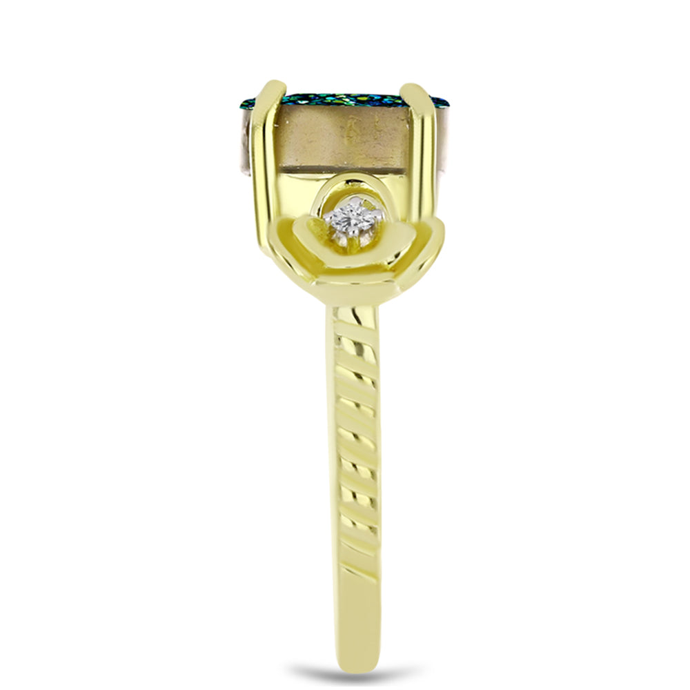 Goldplattierter Silberring mit grüner Druse und weißem Topas 4 