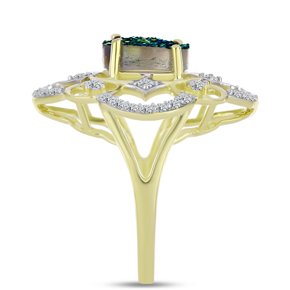 Goldplattierter Silberring mit grüner Druse und weißem Topas 4 