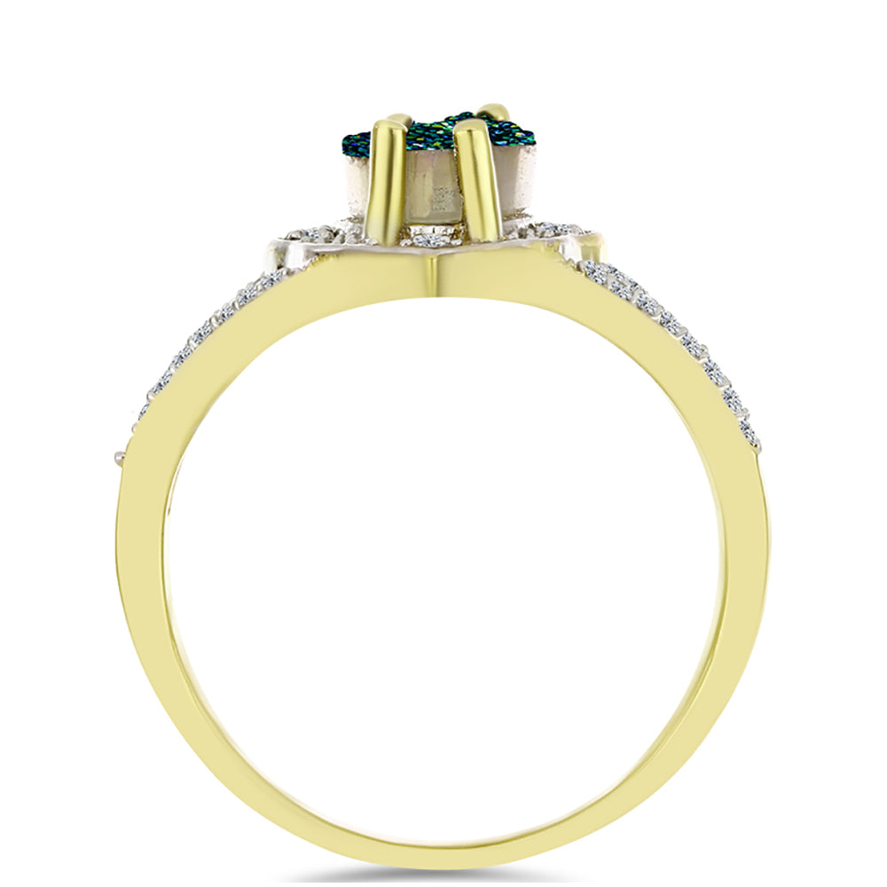 Goldplattierter Silberring mit grüner Druse und weißem Topas