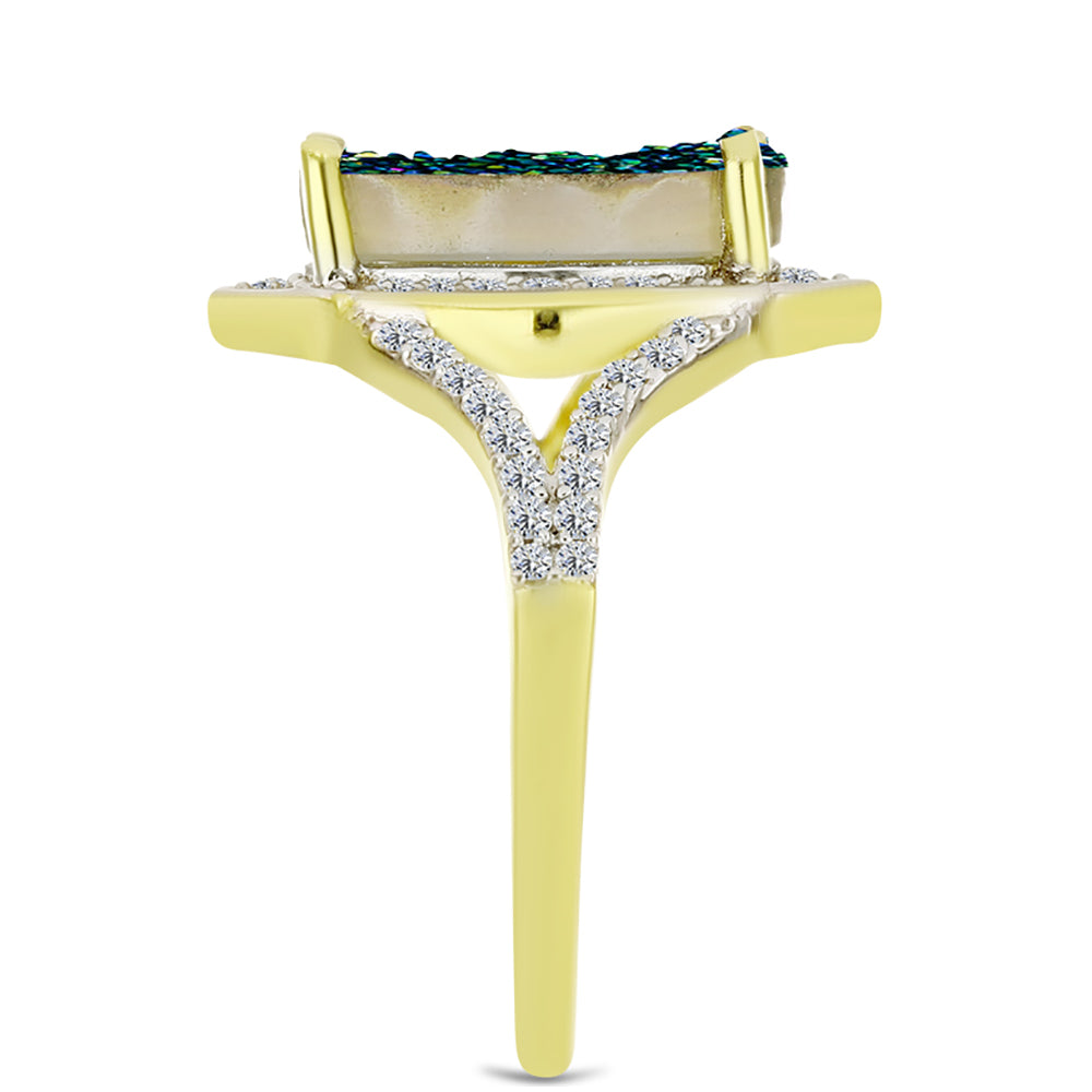 Goldplattierter Silberring mit grüner Druse und weißem Topas 4 