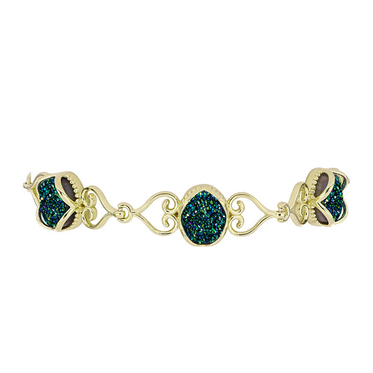 Goldplattiertes Silberarmband mit grüner Druse