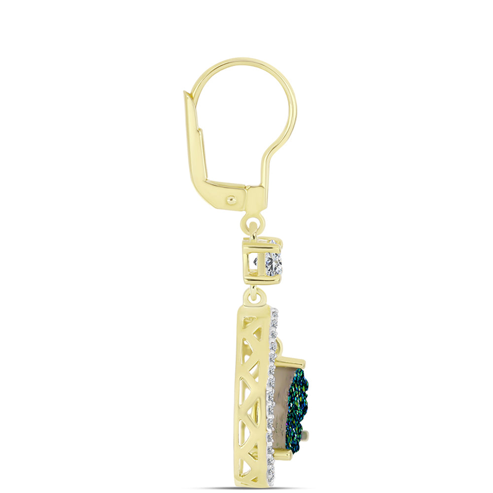 Goldplattierte Silberohrringe mit grüner Druse und weißem Topas 3 