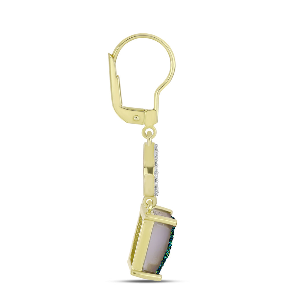 Goldplattierte Silberohrringe mit grüner Druse und weißem Topas 2 