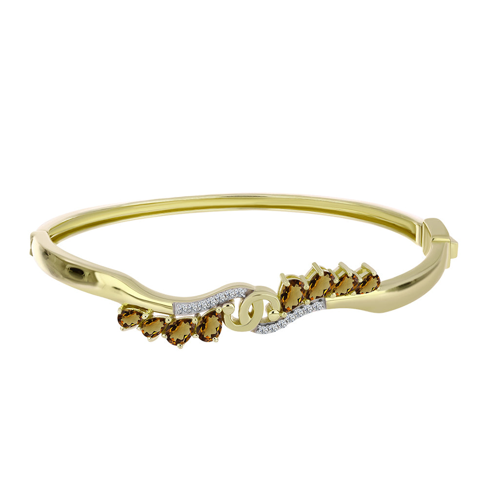 Goldplattierter Silberarmreif mit Cognac-Quarz und weißem Topas 1 
