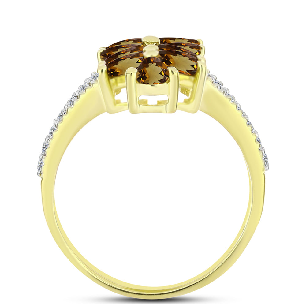 Goldplattierter Silberring mit Cognac-Quarz und weißem Topas