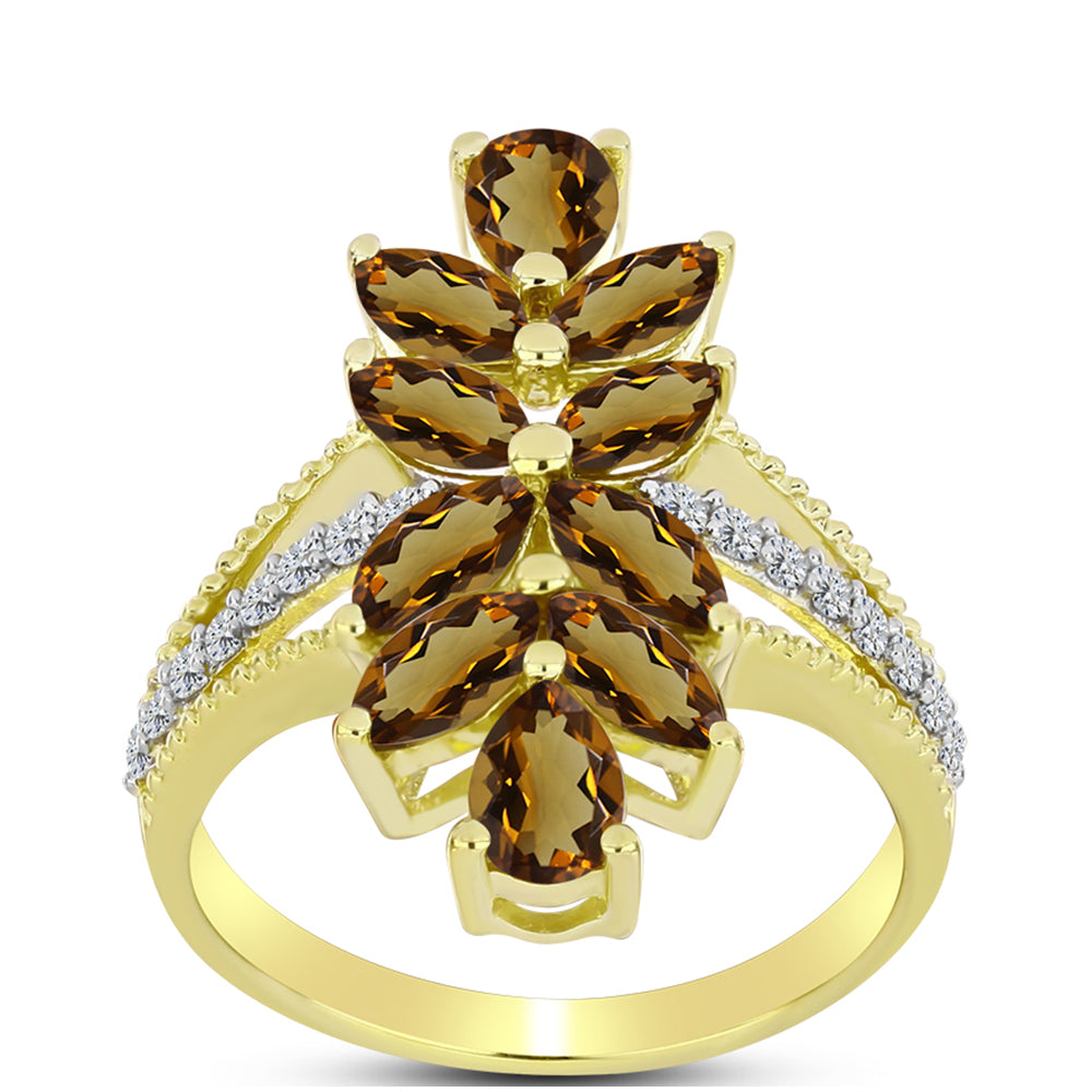 Goldplattierter Silberring mit Cognac-Quarz und weißem Topas