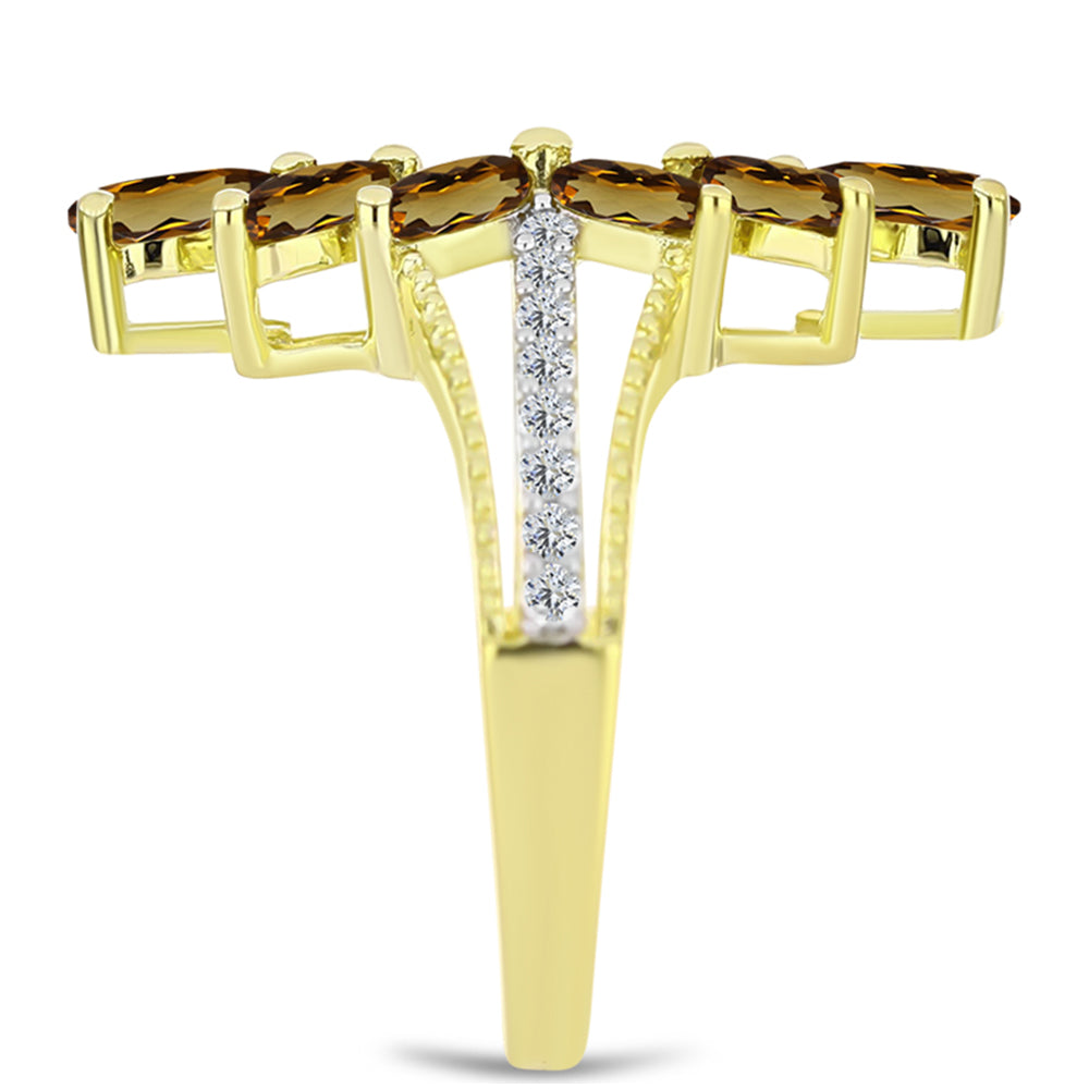 Goldplattierter Silberring mit Cognac-Quarz und weißem Topas