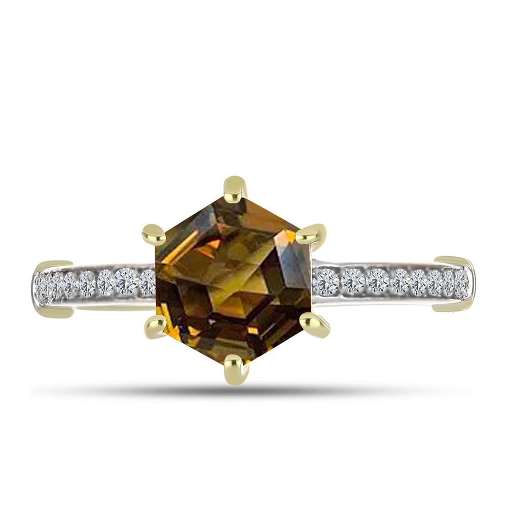 Goldplattierter Silberring mit Cognac-Quarz und weißem Topas