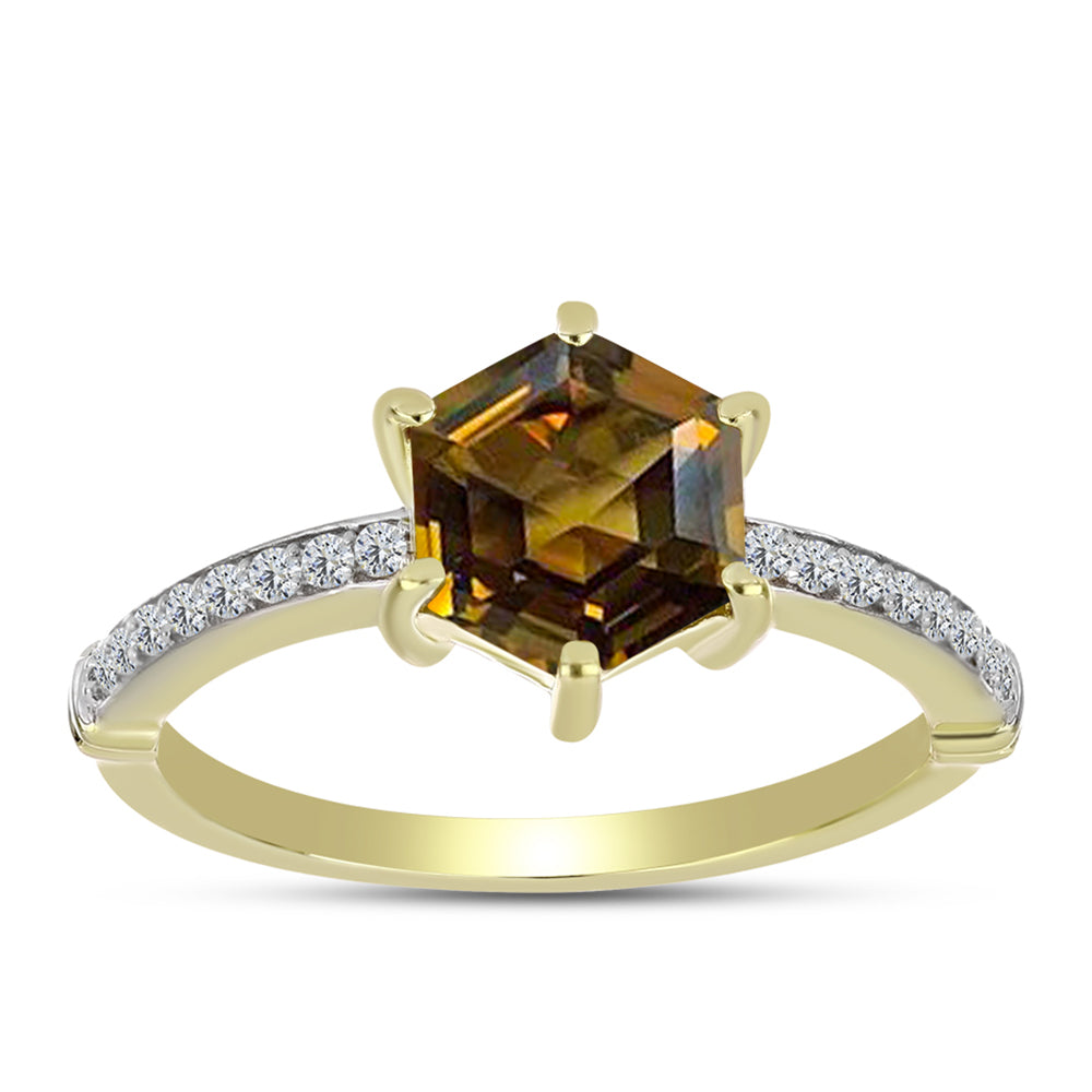 Goldplattierter Silberring mit Cognac-Quarz und weißem Topas