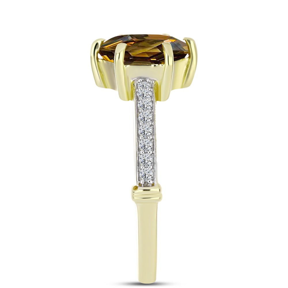 Goldplattierter Silberring mit Cognac-Quarz und weißem Topas 4 