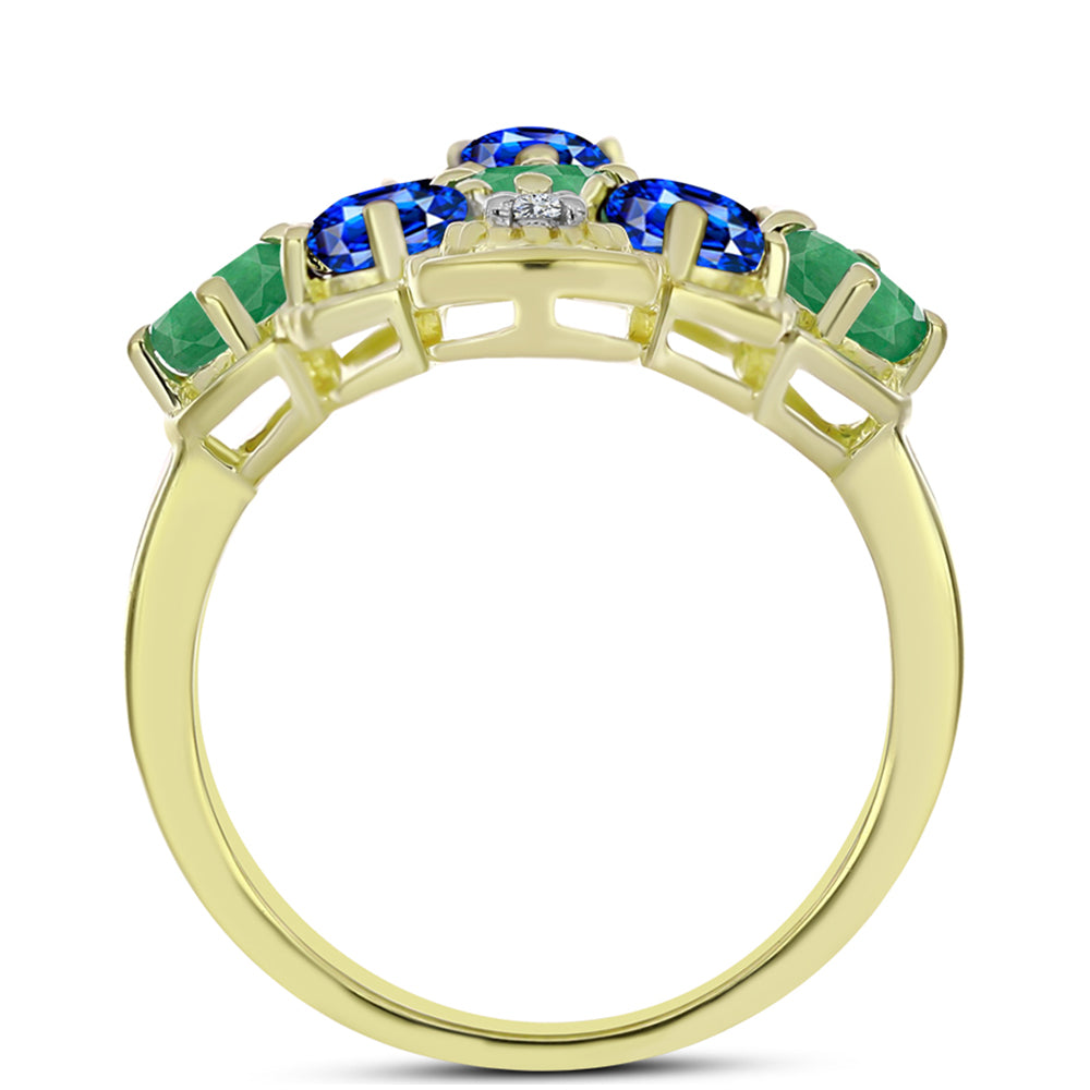 Goldplattierter Silberring mit brasilianischem Smaragd und australischem blauem Saphir
