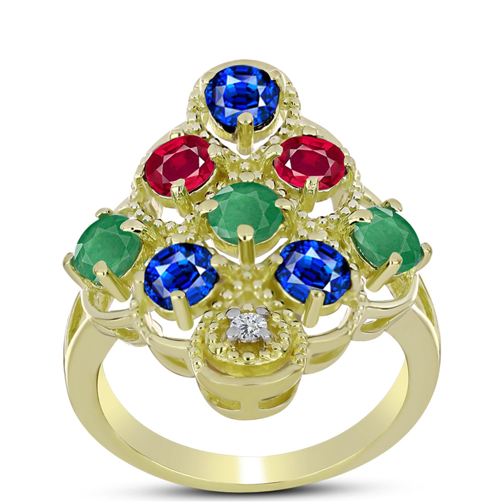 Goldplattierter Silberring mit brasilianischem Smaragd und australischem blauem Saphir