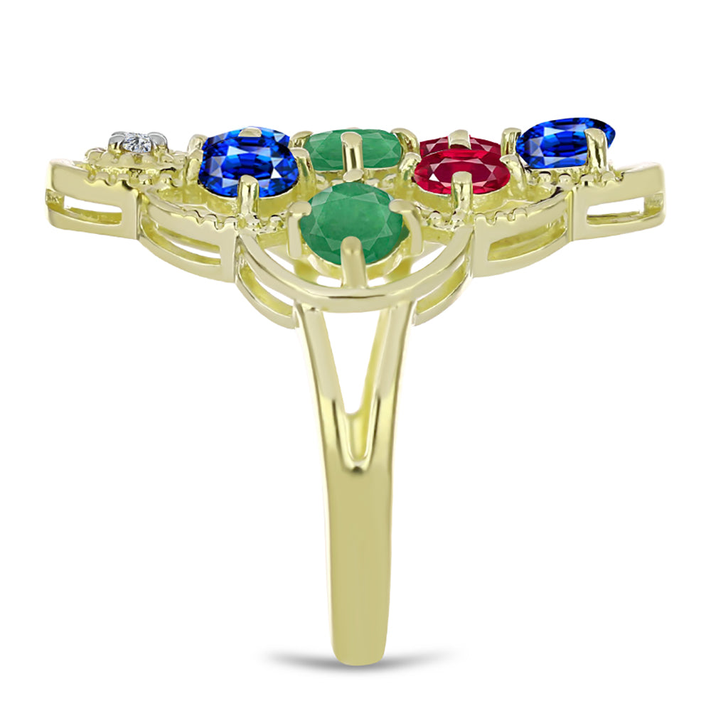 Goldplattierter Silberring mit brasilianischem Smaragd und australischem blauem Saphir 4 