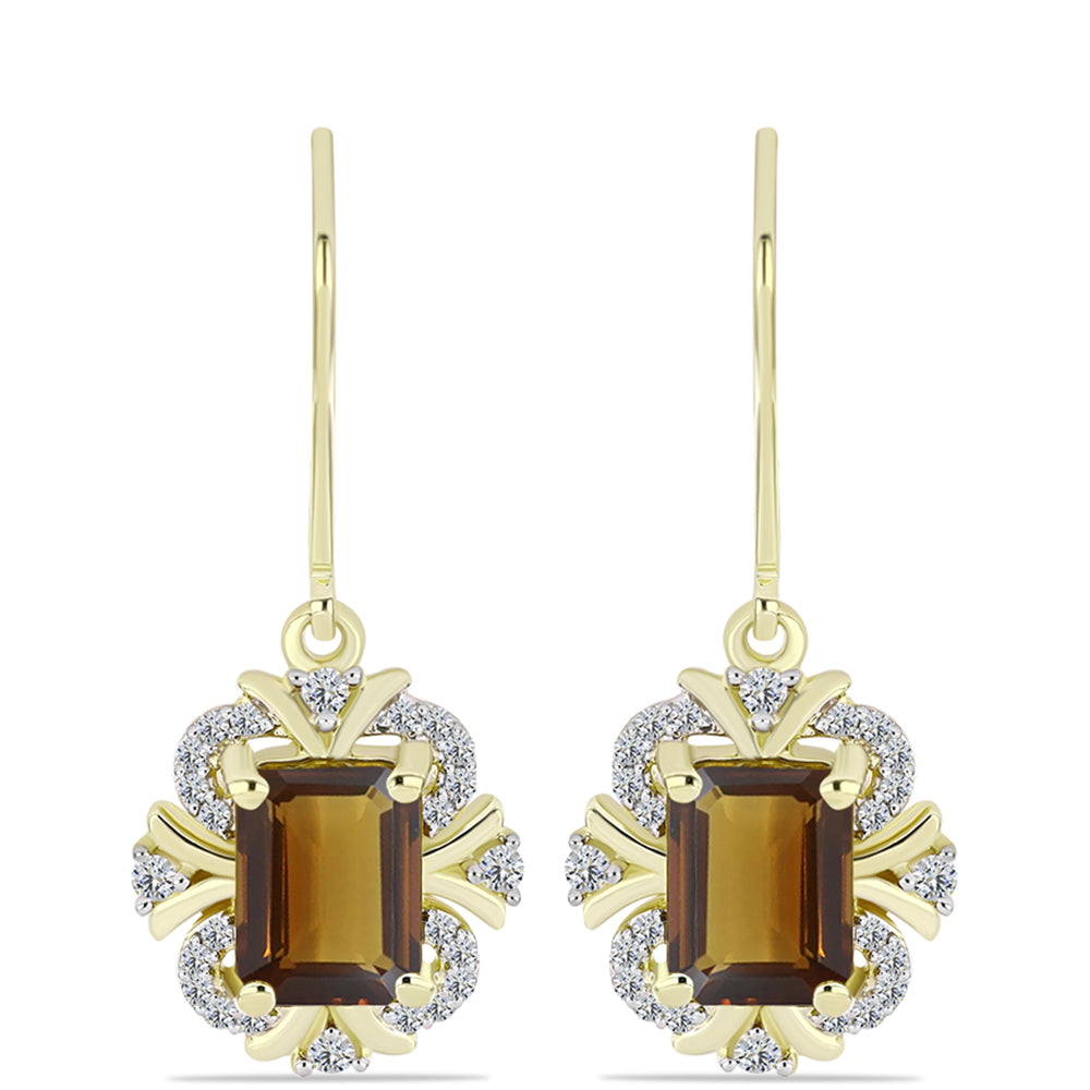 Goldplattierte Silberohrringe mit Cognac-Quarz und weißem Topas