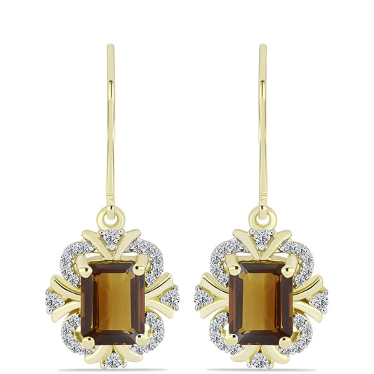Goldplattierte Silberohrringe mit Cognac-Quarz und weißem Topas