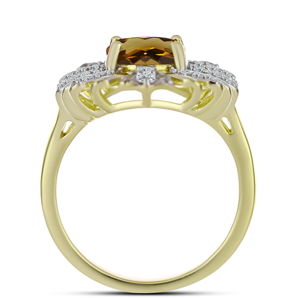Goldplattierter Silberring mit Cognac-Quarz und weißem Topas