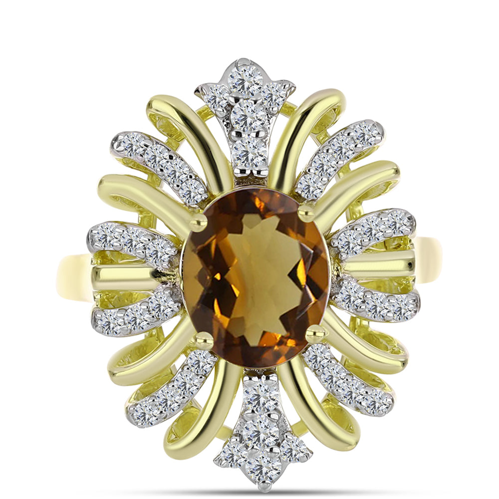 Goldplattierter Silberring mit Cognac-Quarz und weißem Topas 1 
