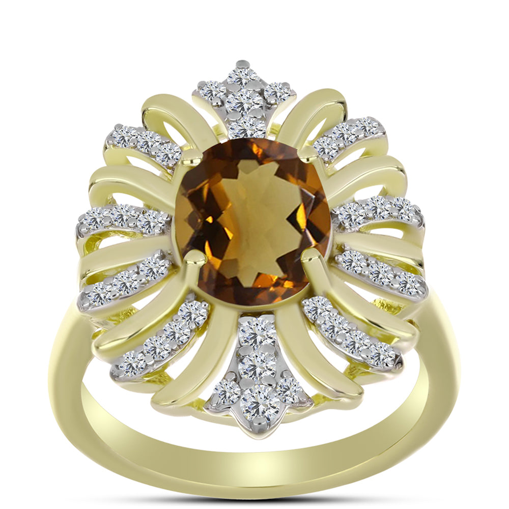 Goldplattierter Silberring mit Cognac-Quarz und weißem Topas