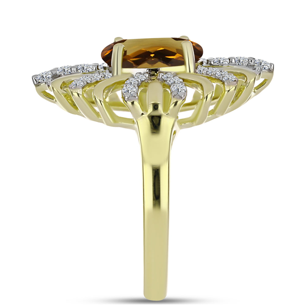 Goldplattierter Silberring mit Cognac-Quarz und weißem Topas