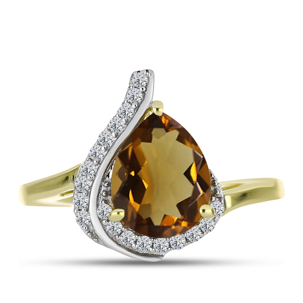 Goldplattierter Silberring mit Cognac-Quarz und weißem Topas 1 