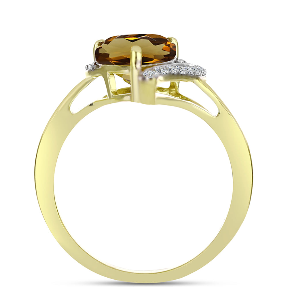 Goldplattierter Silberring mit Cognac-Quarz und weißem Topas