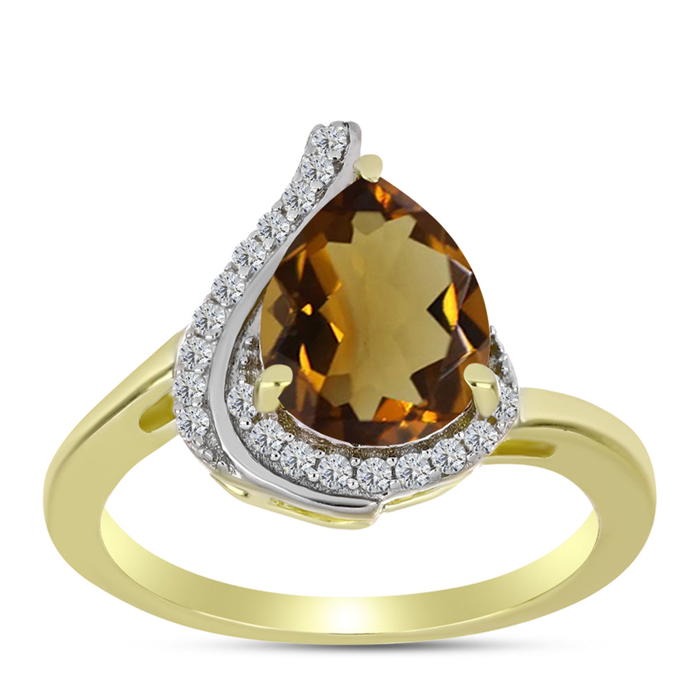 Goldplattierter Silberring mit Cognac-Quarz und weißem Topas