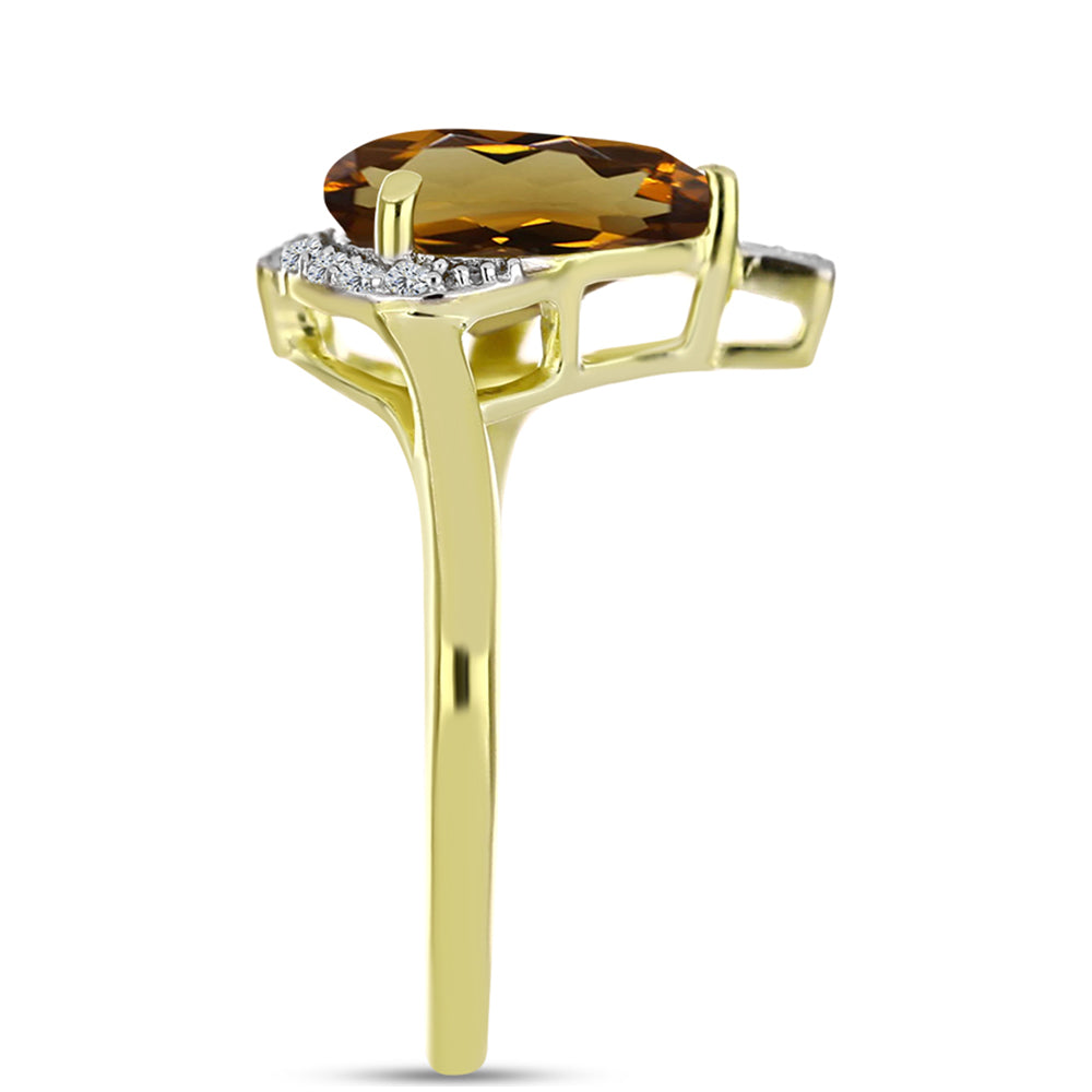 Goldplattierter Silberring mit Cognac-Quarz und weißem Topas
