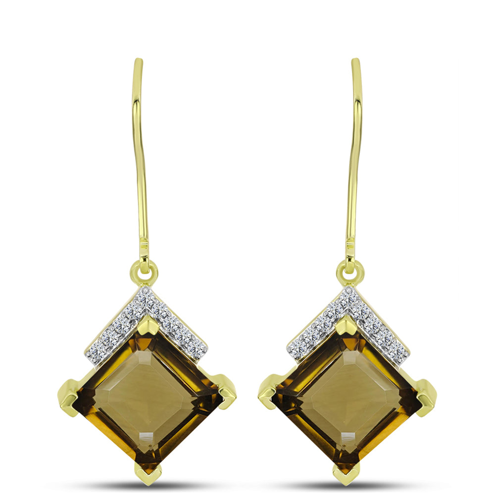 Goldplattierte Silberohrringe mit Cognac-Quarz und weißem Topas