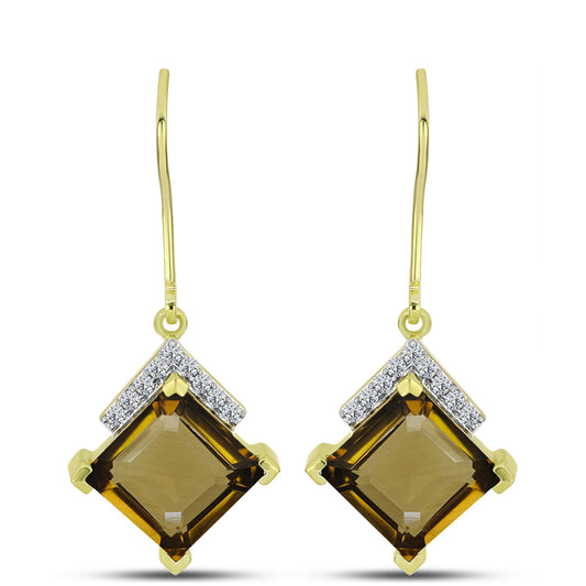 Goldplattierte Silberohrringe mit Cognac-Quarz und weißem Topas