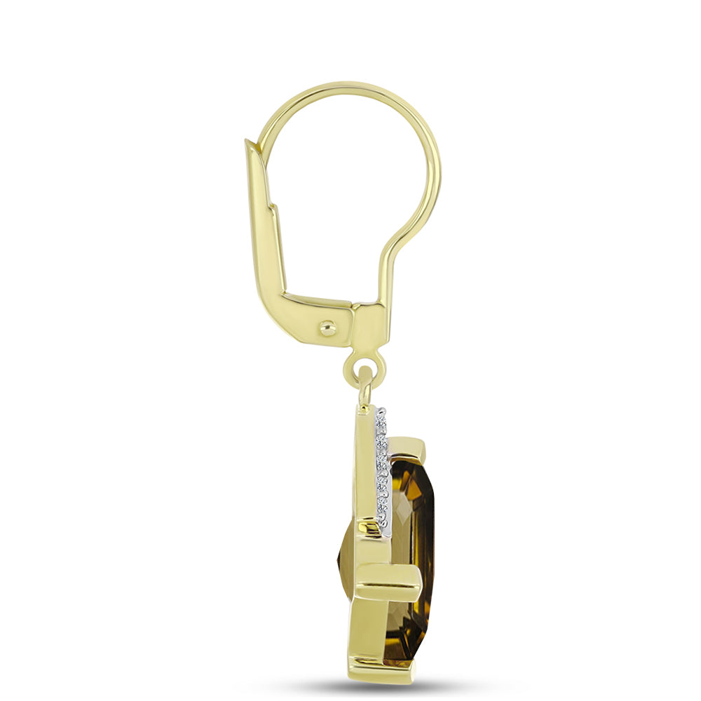 Goldplattierte Silberohrringe mit Cognac-Quarz und weißem Topas