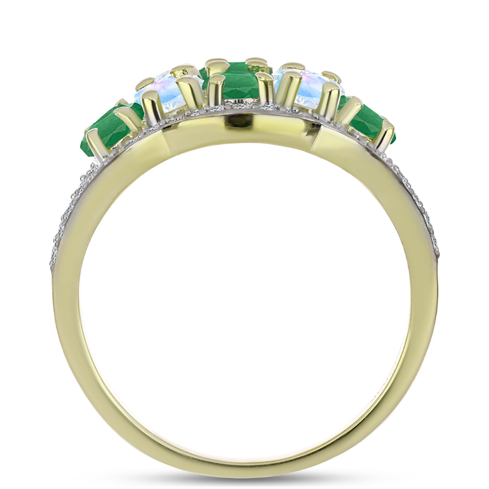 Goldplattierter Silberring mit brasilianischem Smaragd und Regenbogenmondstein 2 
