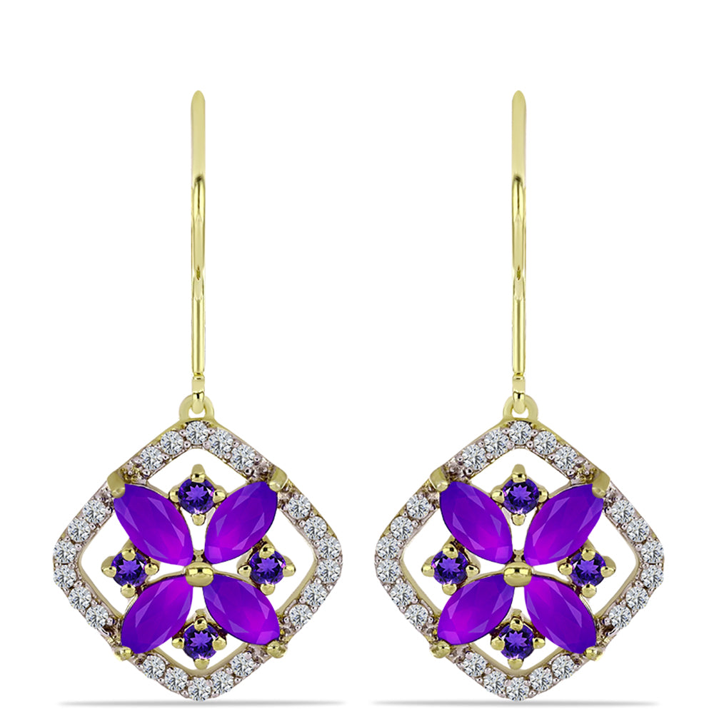 Goldplattierte Silberohrringe mit lila Achat und marokkanischem Amethyst 1 