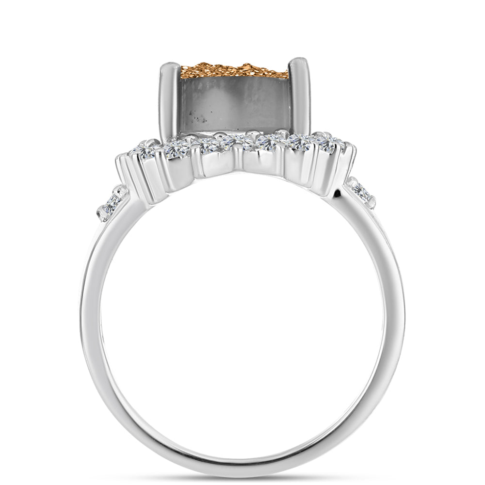 Silberring mit goldfarbener Druse und weißem Topas