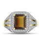 Goldplattierter Silberring mit Cognac-Quarz und weißem Topas