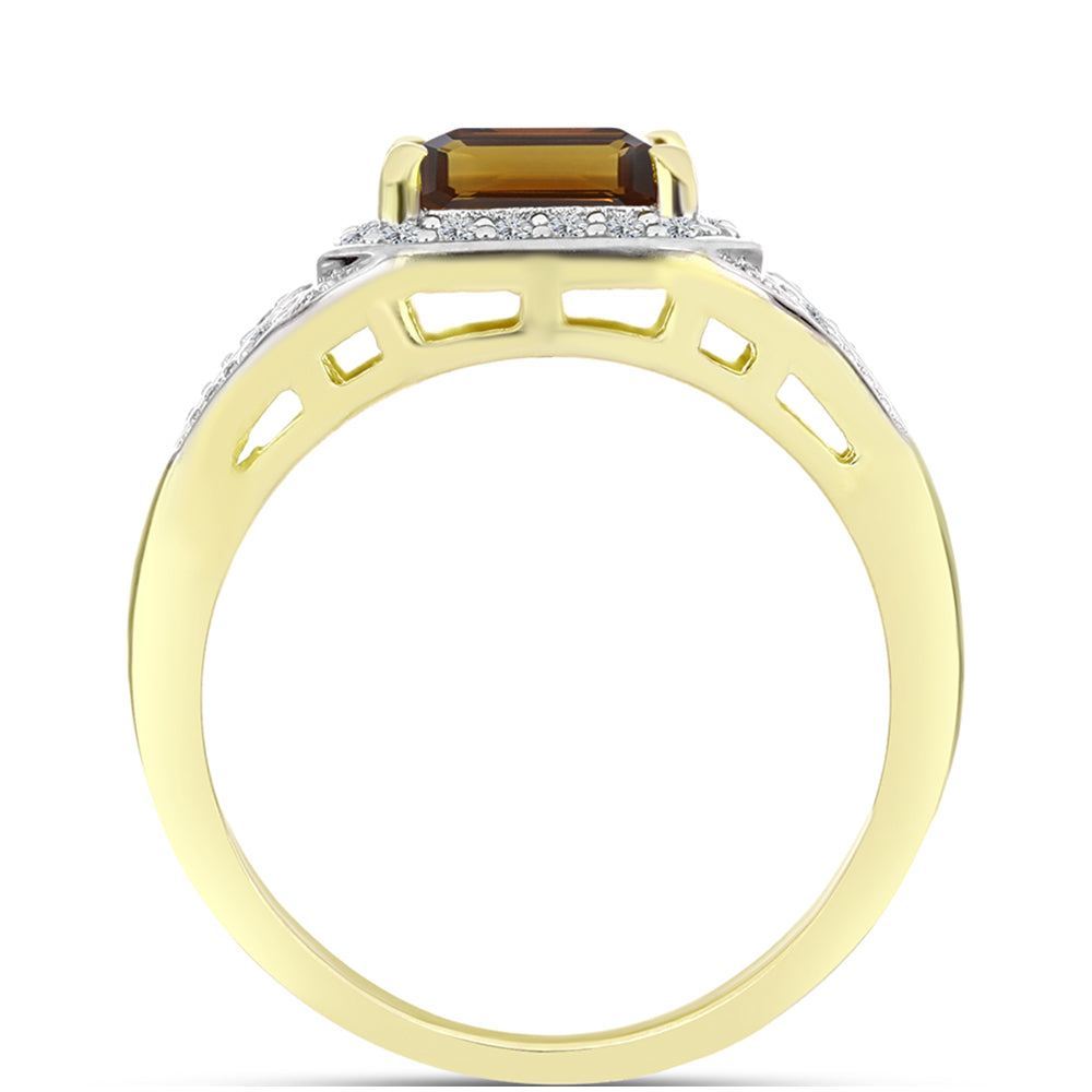 Goldplattierter Silberring mit Cognac-Quarz und weißem Topas 2 