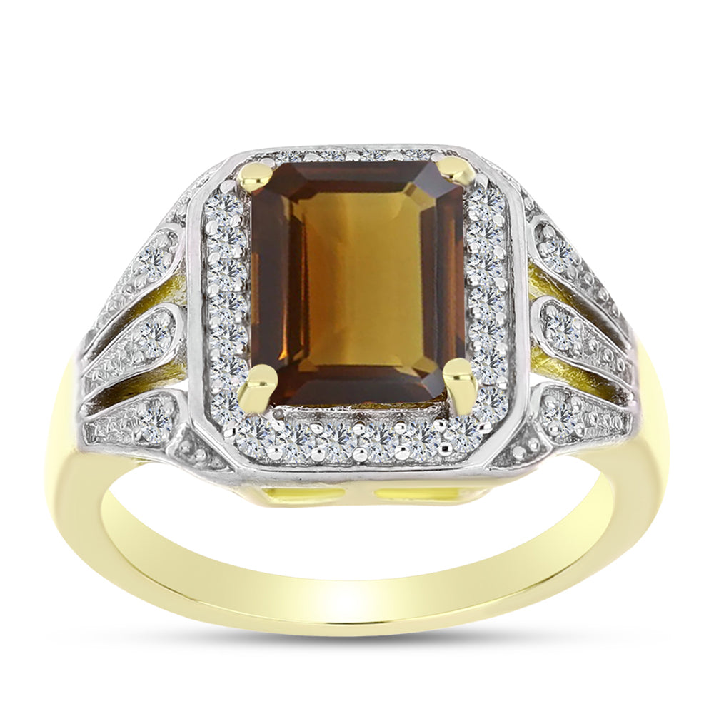 Goldplattierter Silberring mit Cognac-Quarz und weißem Topas 3 
