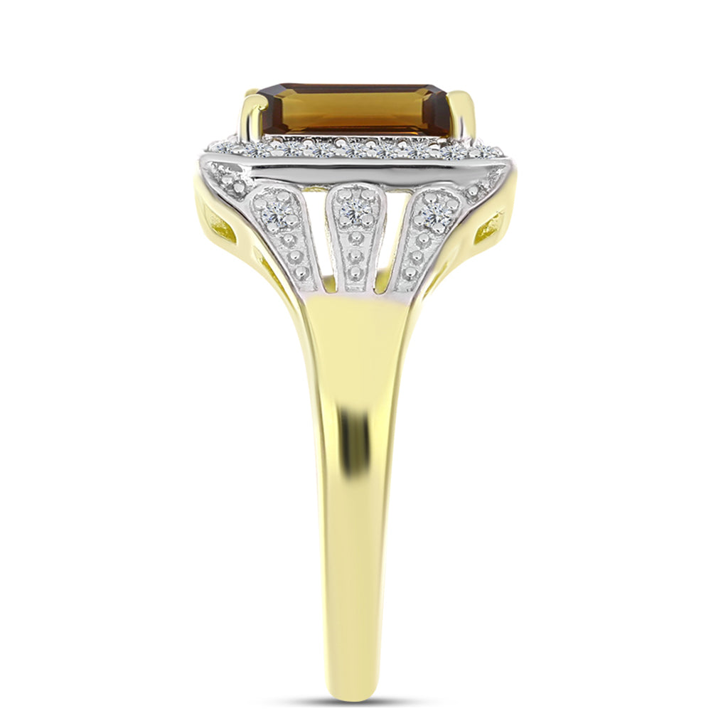 Goldplattierter Silberring mit Cognac-Quarz und weißem Topas 4 