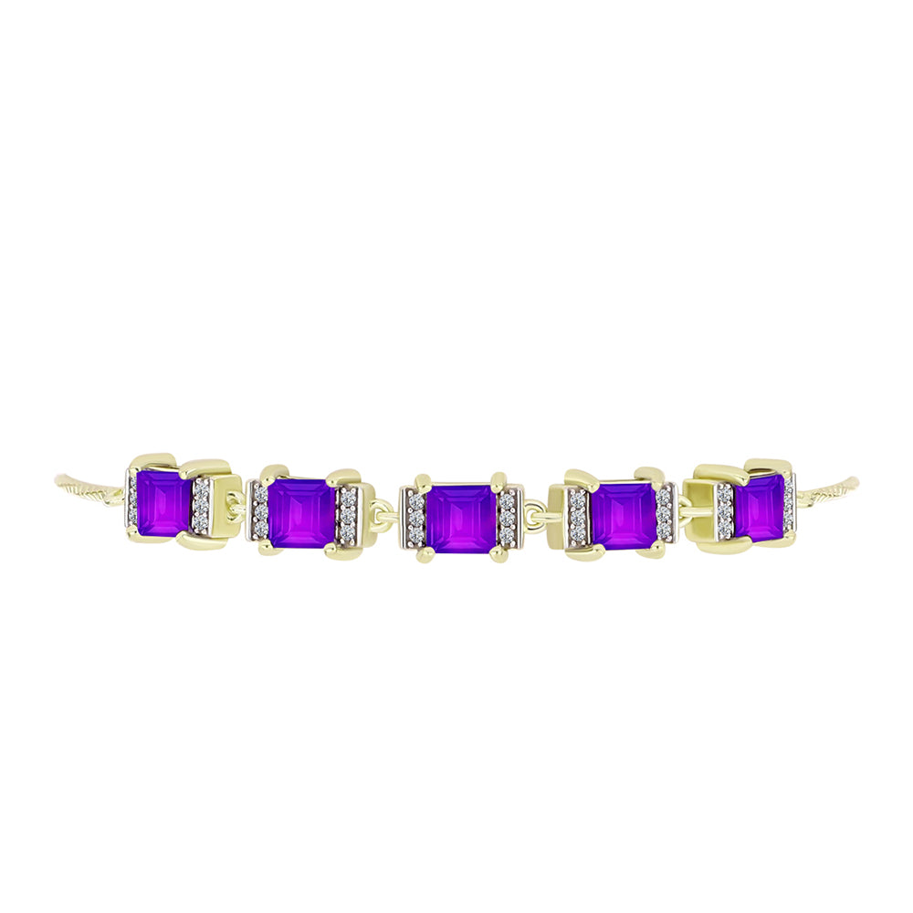 Goldplattiertes Silberarmband mit lila Achat und weißem Topas