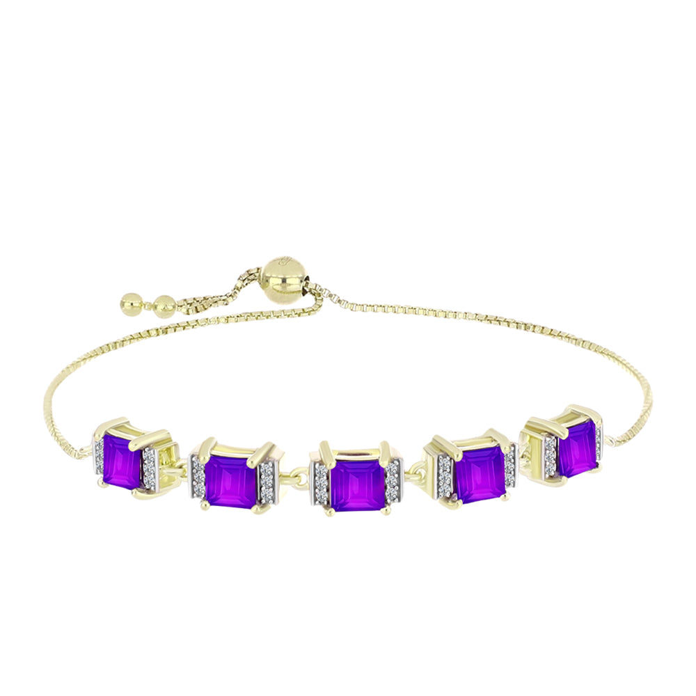 Goldplattiertes Silberarmband mit lila Achat und weißem Topas 1 