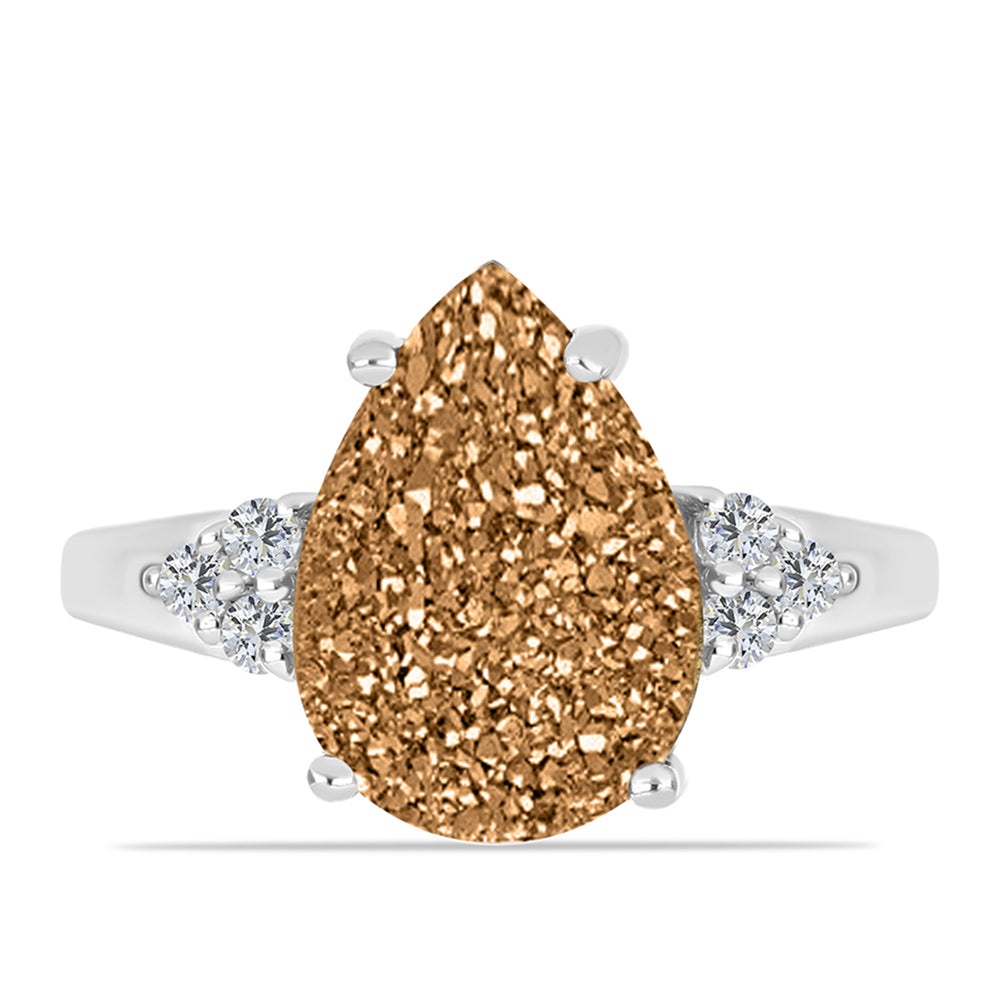 Silberring mit goldfarbener Druse und weißem Topas 1 