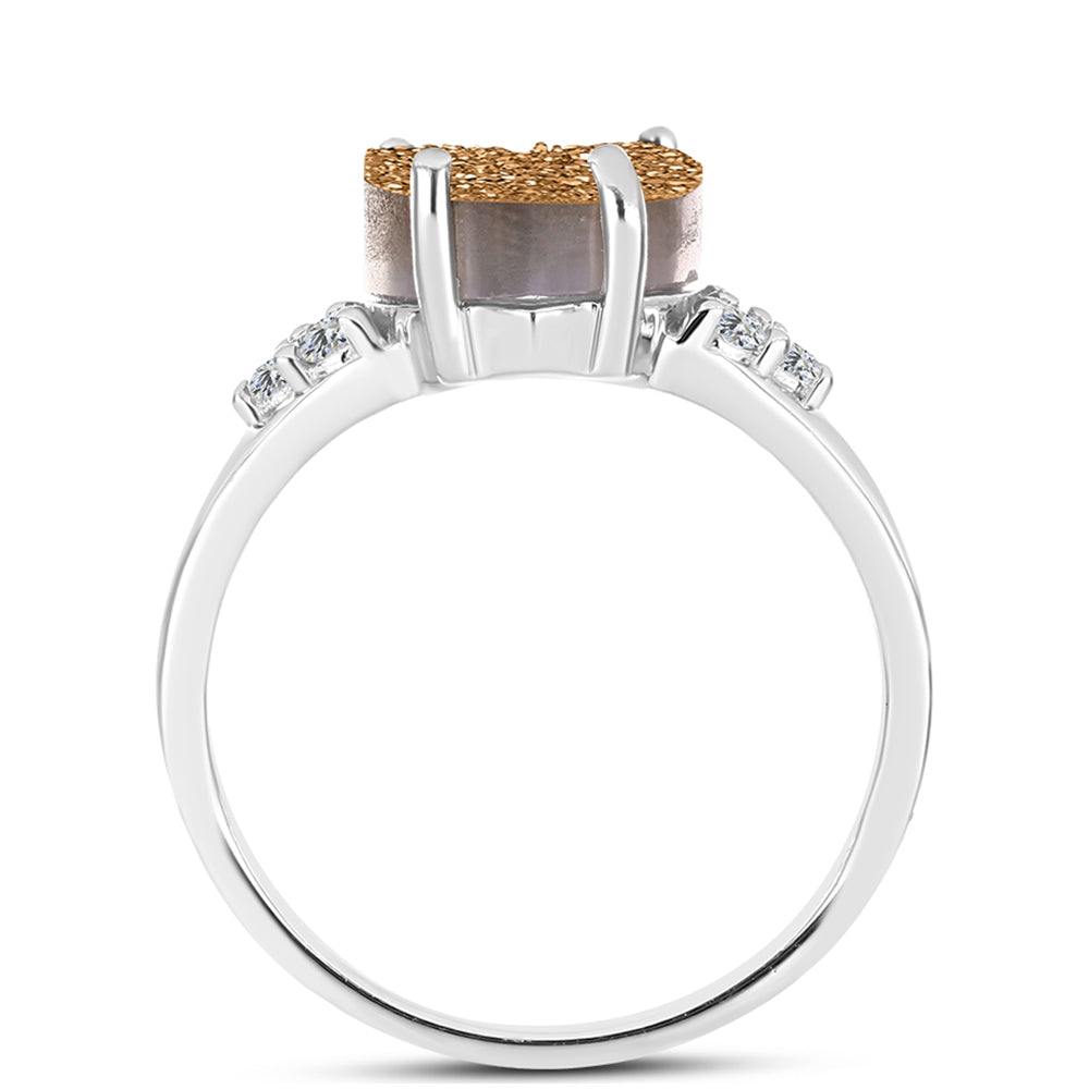 Silberring mit goldfarbener Druse und weißem Topas 2 