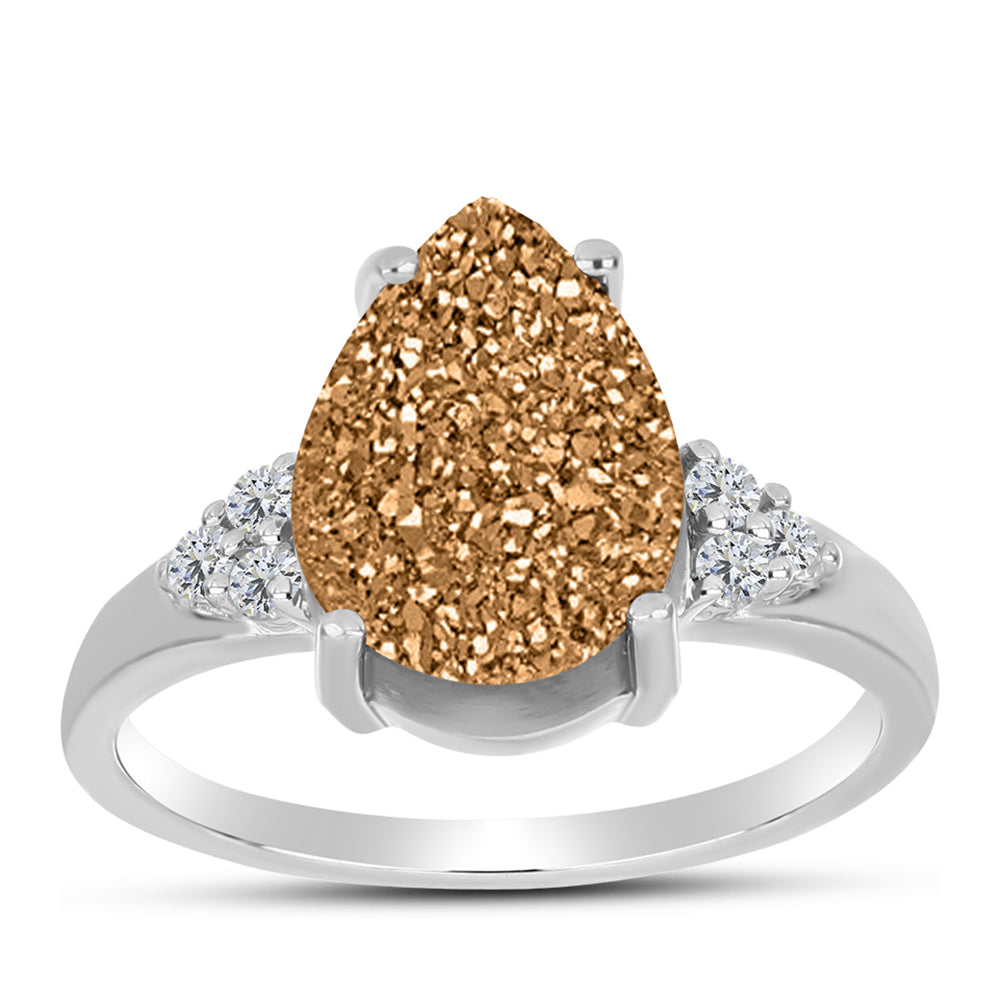 Silberring mit goldfarbener Druse und weißem Topas 3 