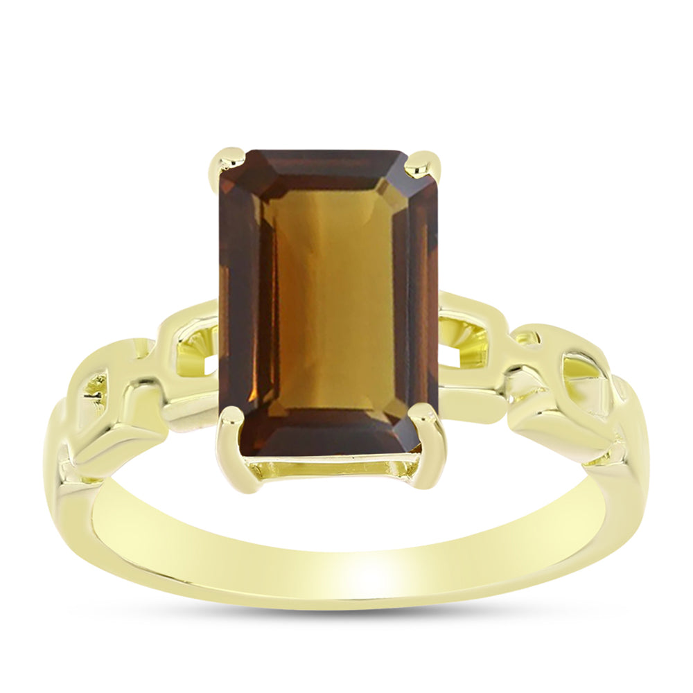 Goldplattierter Silberring mit Cognac-Quarz
