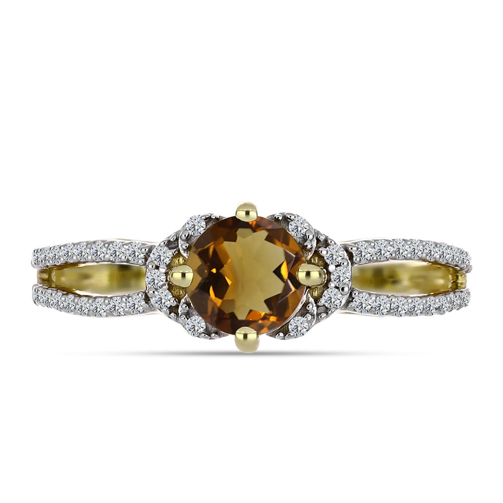 Goldplattierter Silberring mit Cognac-Quarz und weißem Topas