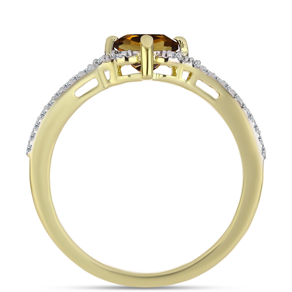 Goldplattierter Silberring mit Cognac-Quarz und weißem Topas
