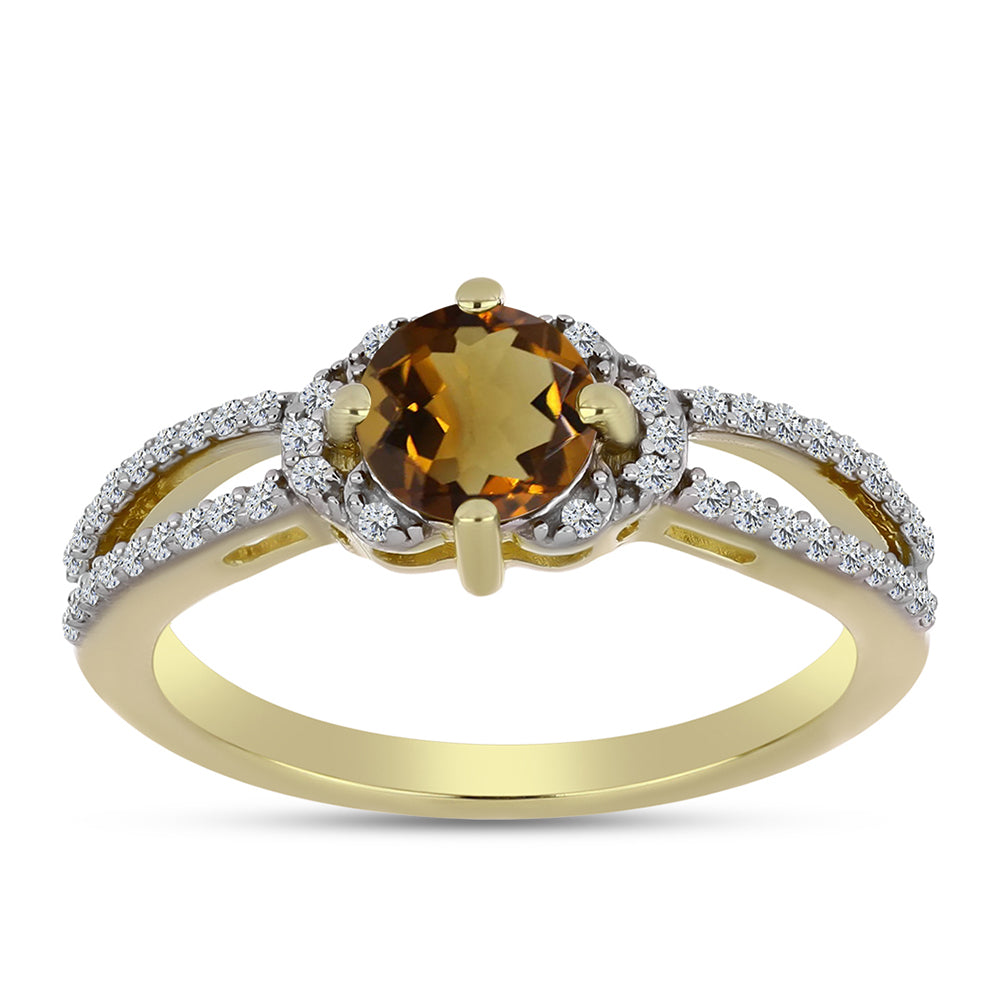 Goldplattierter Silberring mit Cognac-Quarz und weißem Topas 3 